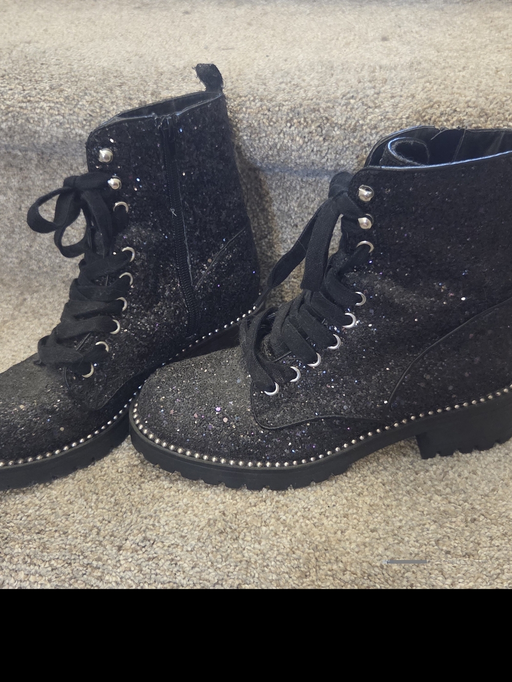 Women's Black Glitter Lace-Up Ankle Boots
